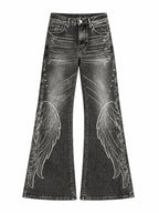 The Distressed Wing Patch Flare Jeans
