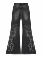 The Distressed Wing Patch Flare Jeans