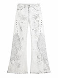 The Distressed Wing Patch Flare Jeans