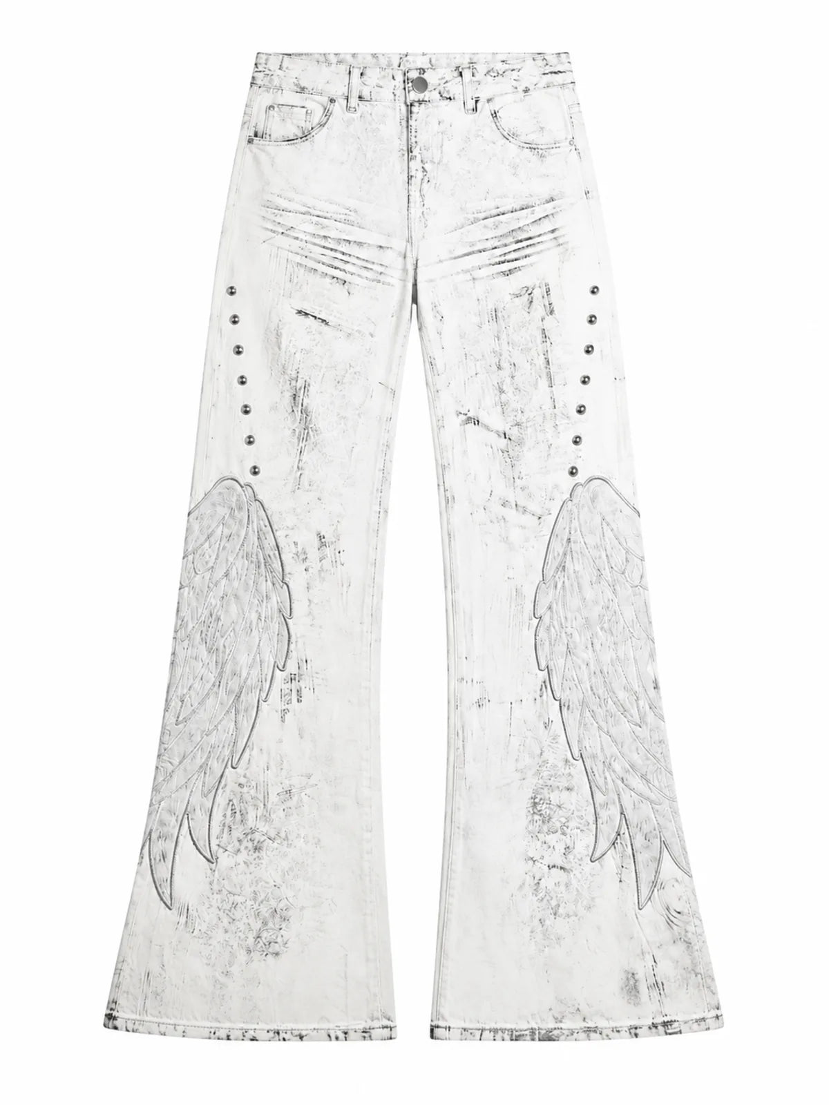 The Distressed Wing Patch Flare Jeans