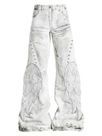 The Distressed Wing Patch Flare Jeans
